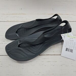 Crocs Sexi Flip Flop Sandals Womens Size 9 Black Serena T-Strap Thong‎ 11354-060